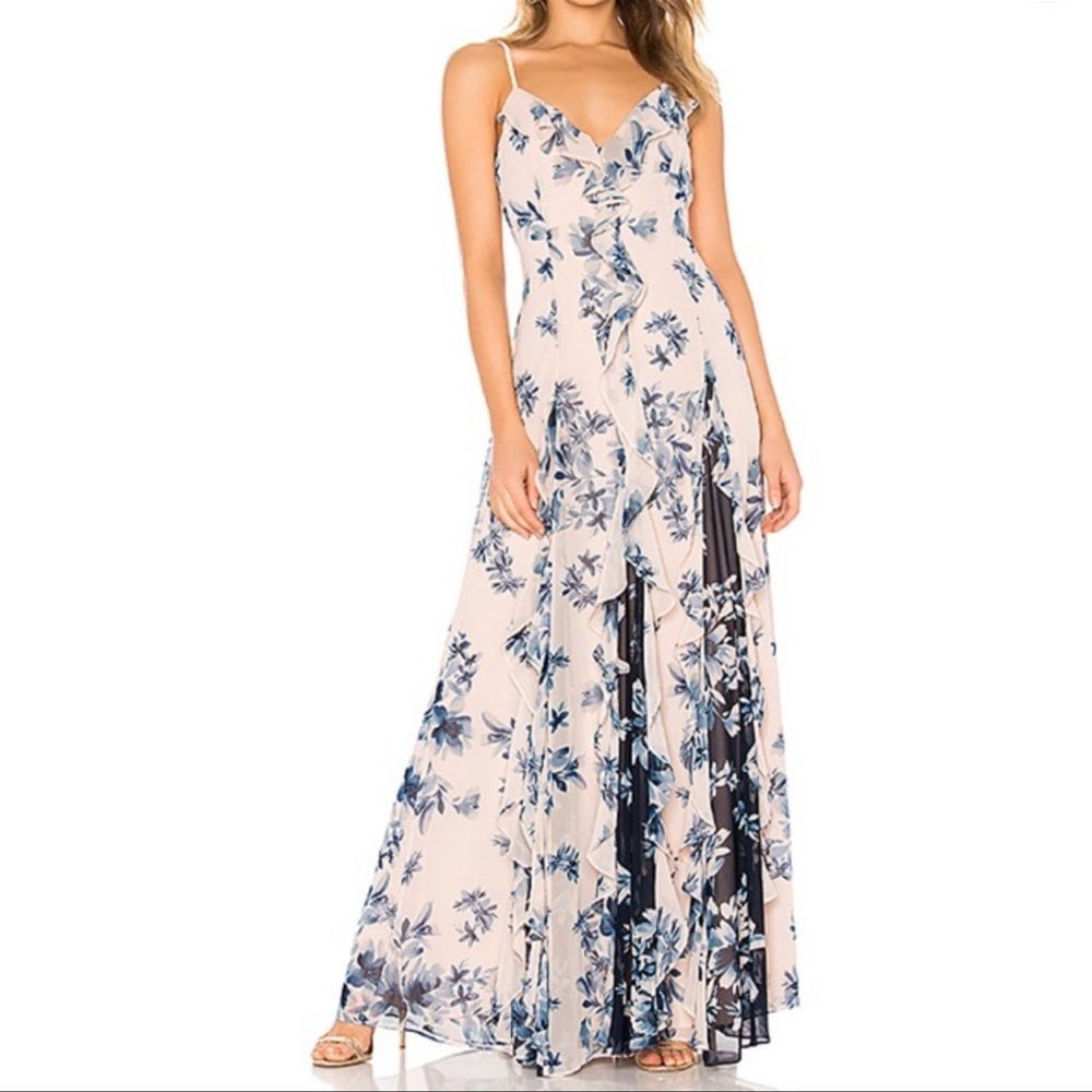 BCBG Maxazria Floral Ruffle Gown